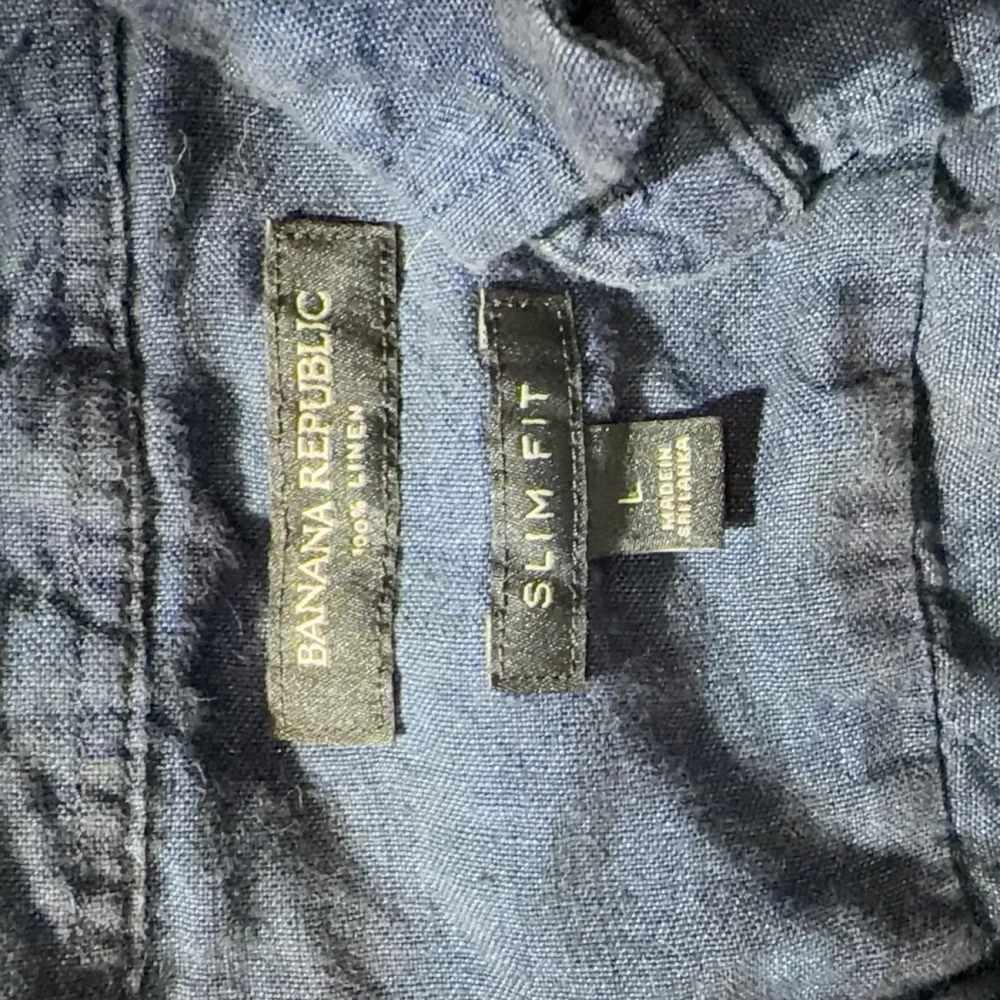Banana Republic Slim Fit Linen Shirt Dark Blue L Mens Button Up Collared